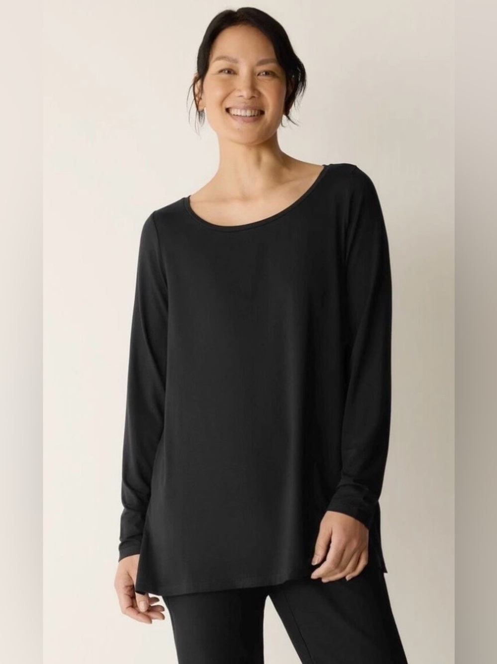 Eileen Fisher Women's Black Long Sleeve 100% Silk Blouse Top XL Washable Capsule
